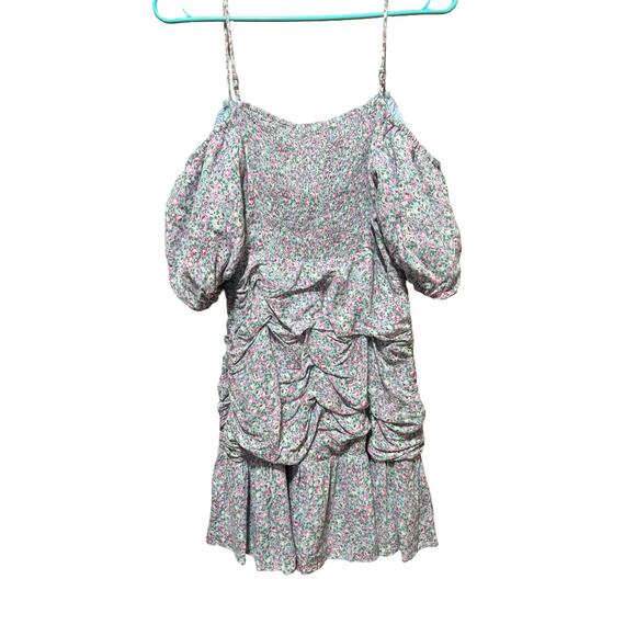 ASTR The Label Blue Pink Ditsy Floral Off-Shoulder Ruched Mini Dress Size M - Picture 5 of 8